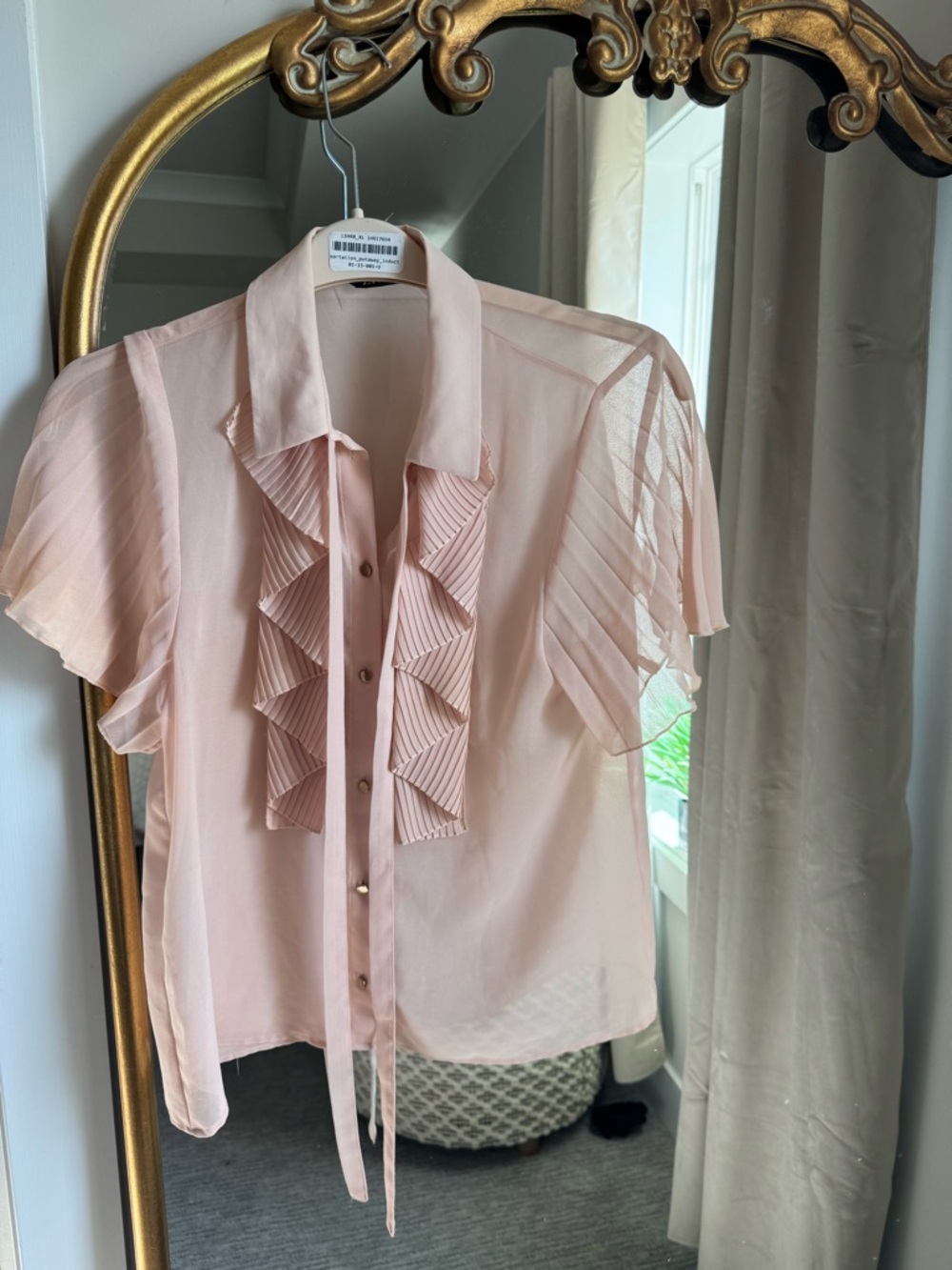 Zara Pale Pink Sheer Ruffle Front Blouse